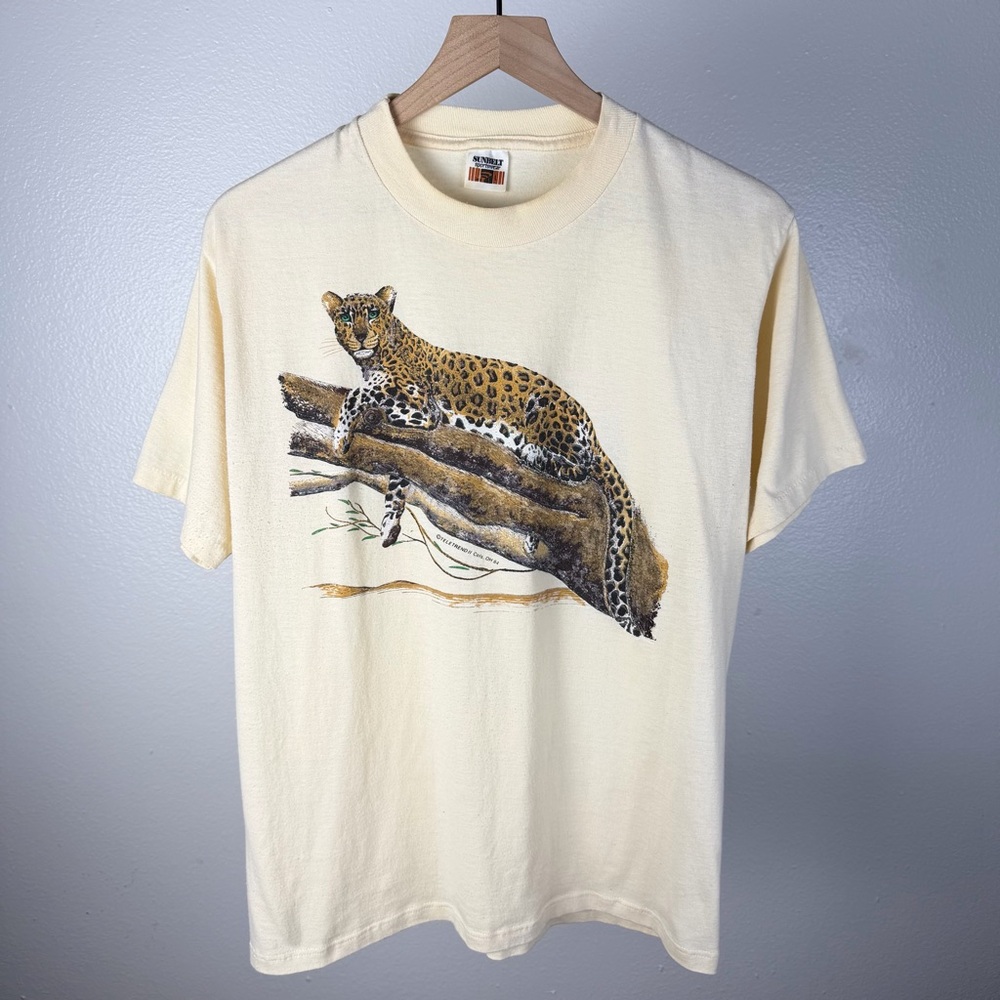 Vintage 80’s Leopard Big Cats Cheetah USA Single Stitch Teletrend T Shirt Large